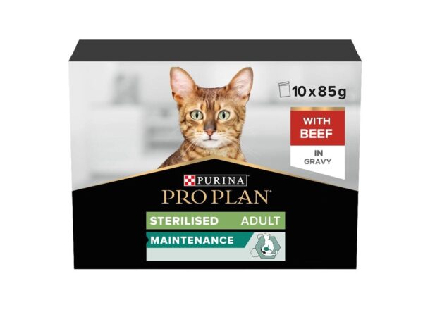Purina Pro Plan Sterilised Wet Cat Food, Beef in Gravy, Multipack, 10 x 85g