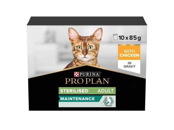 Purina Pro Plan Sterilised Adult Wet Cat Food, Chicken in Gravy, Multipack, 10 x 85g