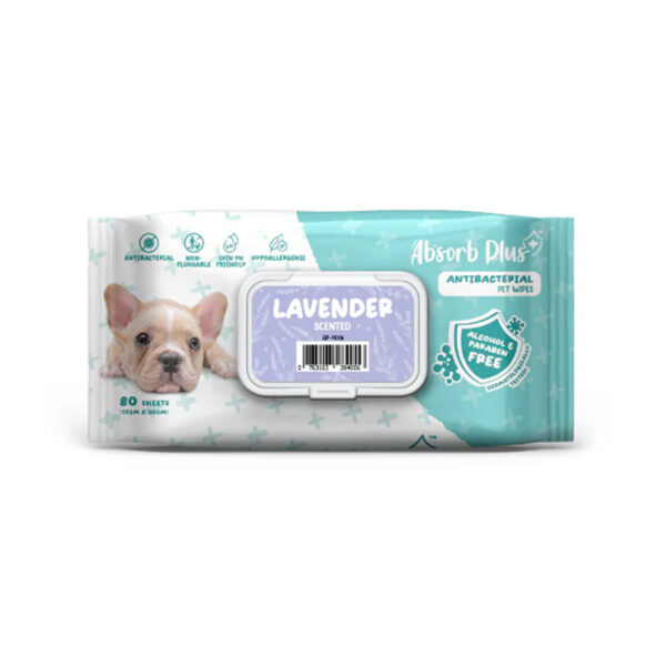 Absorb Plus AntiBacterial Pet Wipes Lavender Scented 80pcs