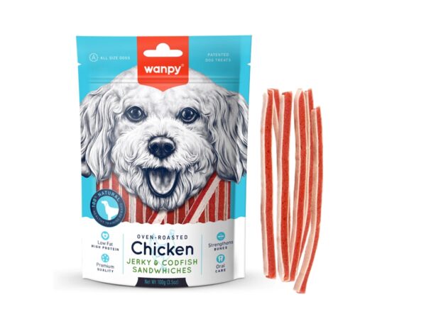 Wanpy Chicken Jerky & Codfish Sandwiches - 100g