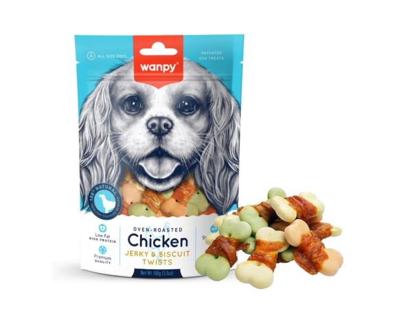 Wanpy Chicken Jerky and Biscuit Twists - 100g