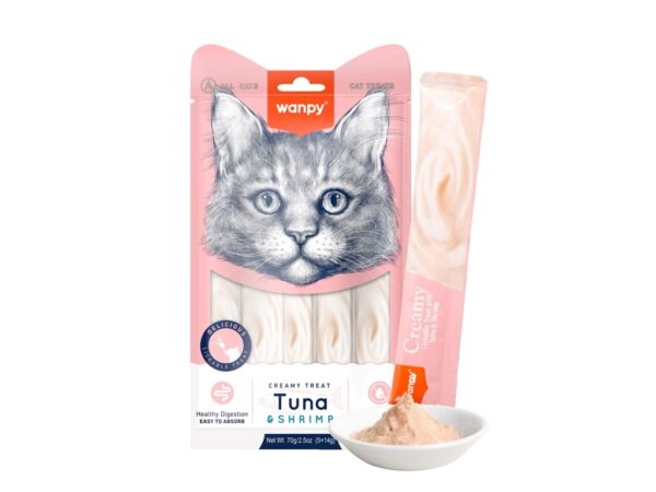 Wanpy Creamy Lickable Cat Treats – Tuna & Shrimp - 14gx5
