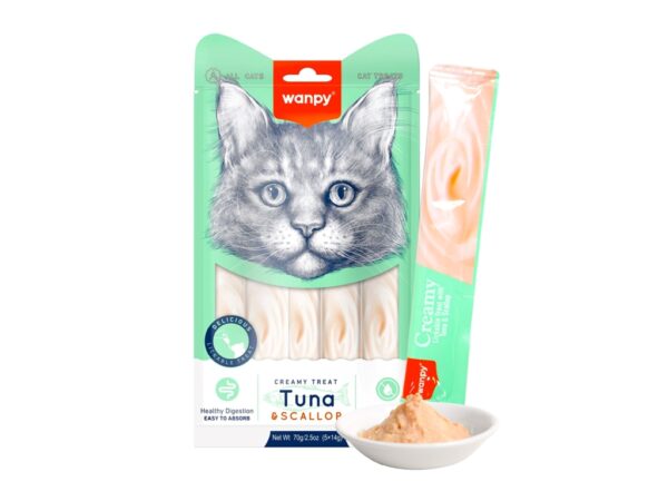 Wanpy Creamy Lickable Cat Treats – Tuna & Scallop - 14gx5