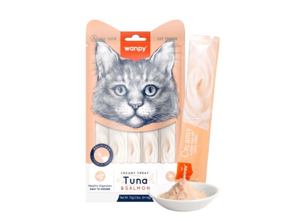 Wanpy Creamy Lickable Cat Treats – Tuna & Salmon - 14gx5