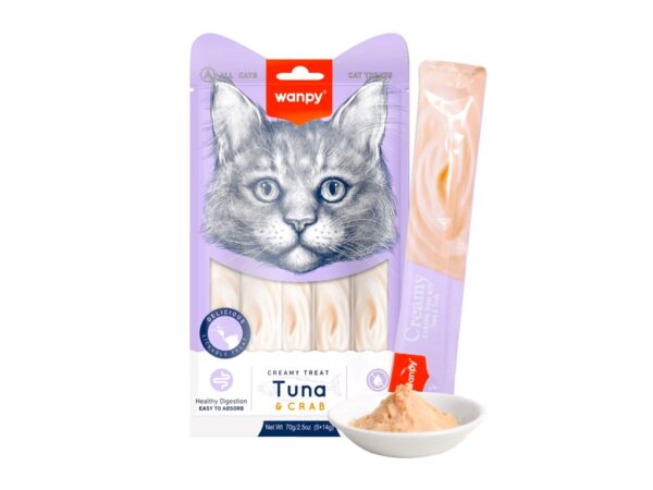 Wanpy Creamy Lickable Cat Treats – Tuna & Crab - 14gx5