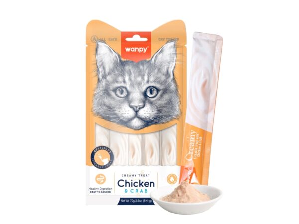 Wanpy Creamy Lickable Cat Treats – Chicken & Crab - 14gx25