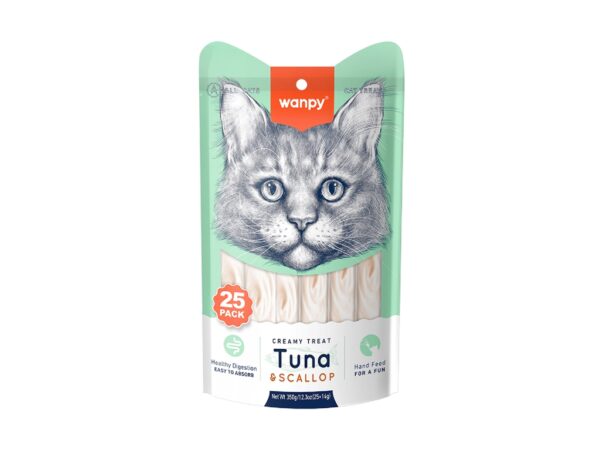 Wanpy Creamy Lickable Cat Treats – Tuna & Scallop (14g x 25pc)