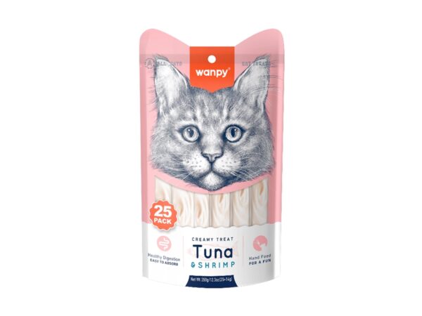 Wanpy Creamy Lickable Cat Treats – Tuna & Shrimp - 14gx25