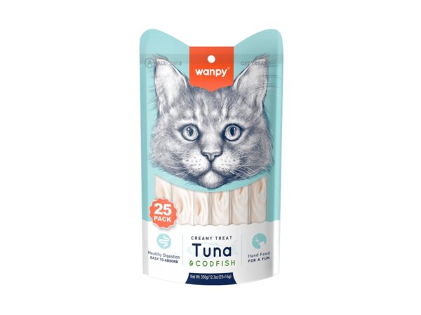 Wanpy Creamy Lickable Cat Treats – Tuna & Codfish - 14gx25