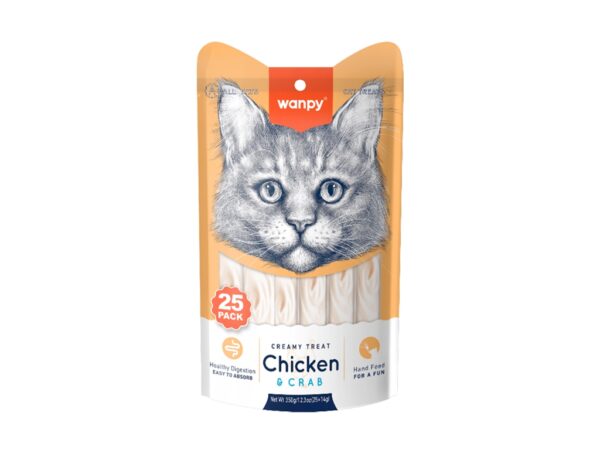 Wanpy Creamy Lickable Cat Treats – Chicken & Crab - 14gx25