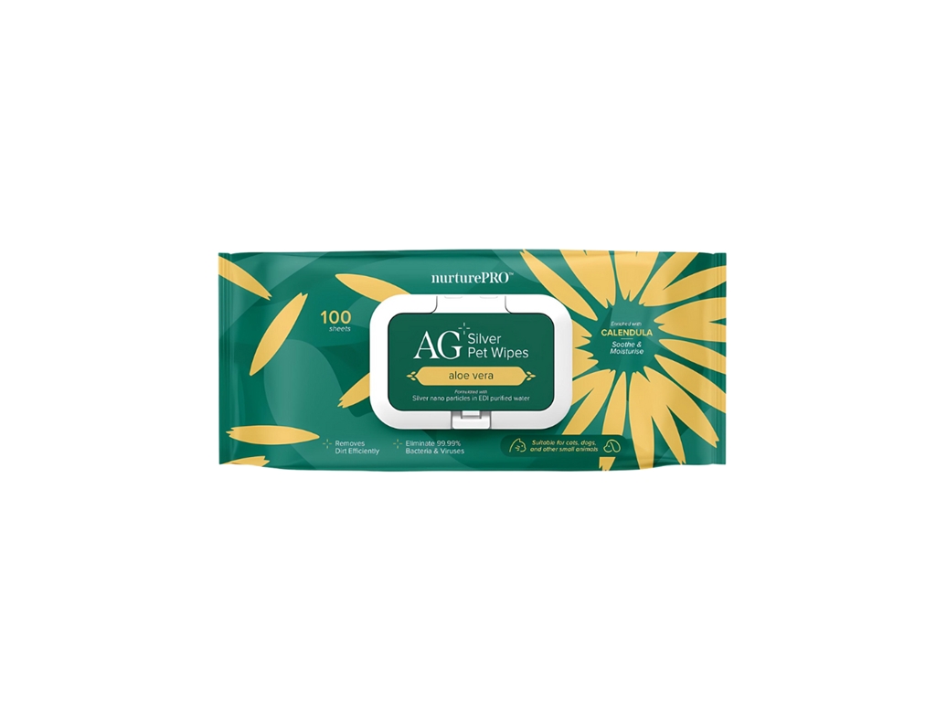 NurturePro AG+ Silver Pet Wet Wipes -Aloe Vera (100 Sheets/ Pack)